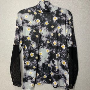 tie dye flower print fishnet panel